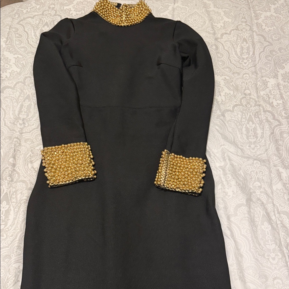 Fashion Nova Black Maxi Dress with Gold Details